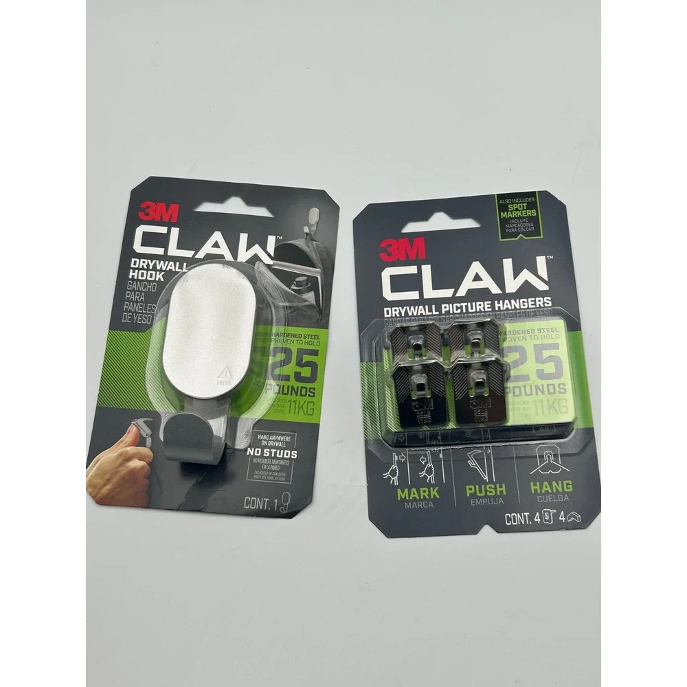 3M CLAW Drywall Hook and Picture Hanger Lot 25lb Capacity Hardened Steel NWT